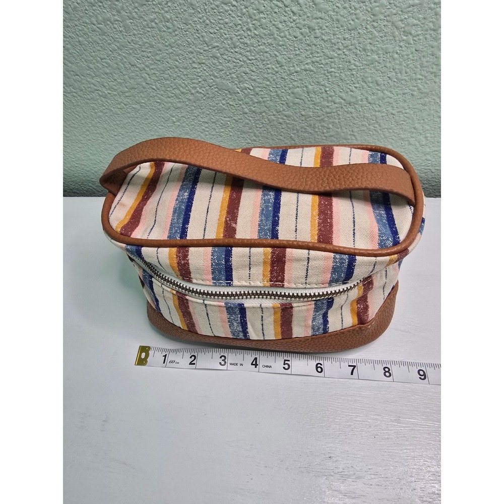 Striped Makeup Cosmetic Zipper with Handle Beads Bag - Picture 5 of 8